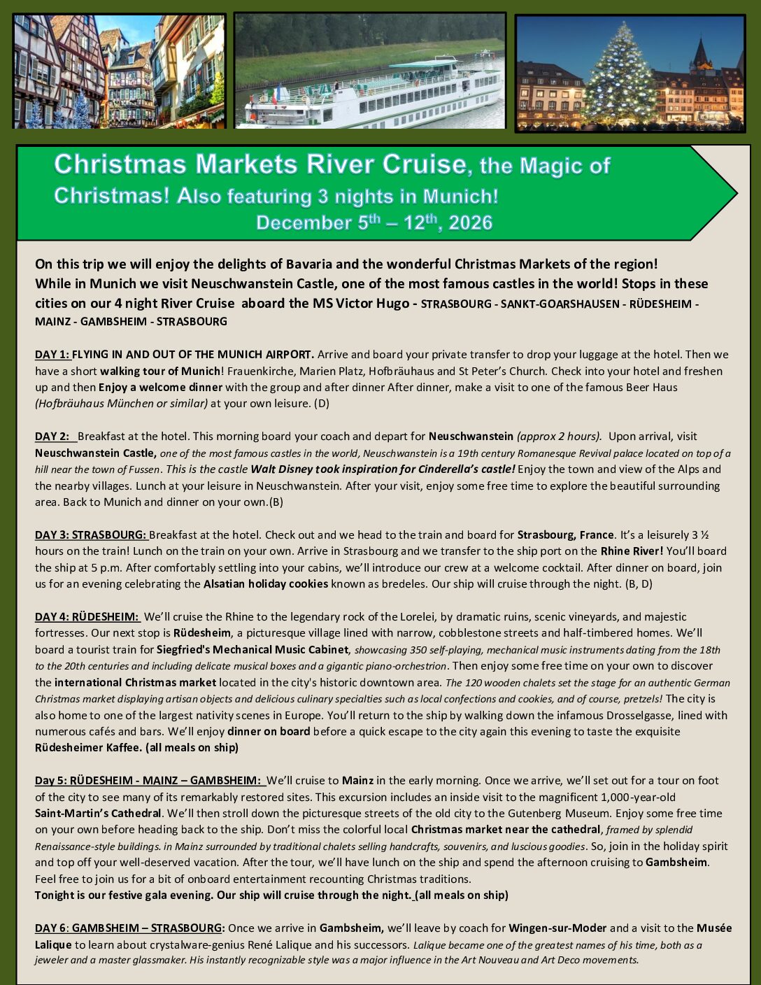 Christmas Markets European River Cruise                December 5-12, 2026